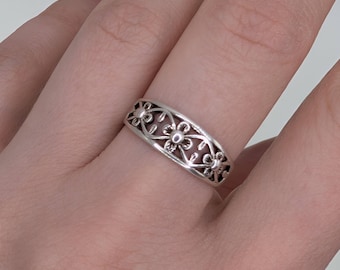 Unieke zilveren ring voor dames - vintage filigraanring - damesring sterlingzilver 925 - zilveren vintage sieraden - filigraankantring