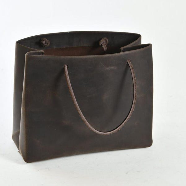 Dark Brown Leather Tote Bag – Crazy Horse Leather – Vintage Matte Finish – Small Everyday Purse – Unique Gift for Her