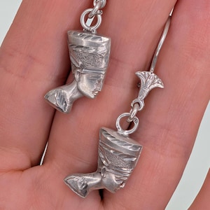Vintage Silver Nefertiti Dangle Earrings | Egyptian Style | Unique Statement Jewelry