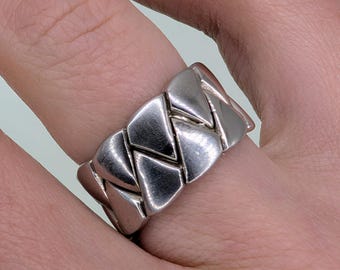 スターリングシルバー編み込みリング：ユニセックス編み込み