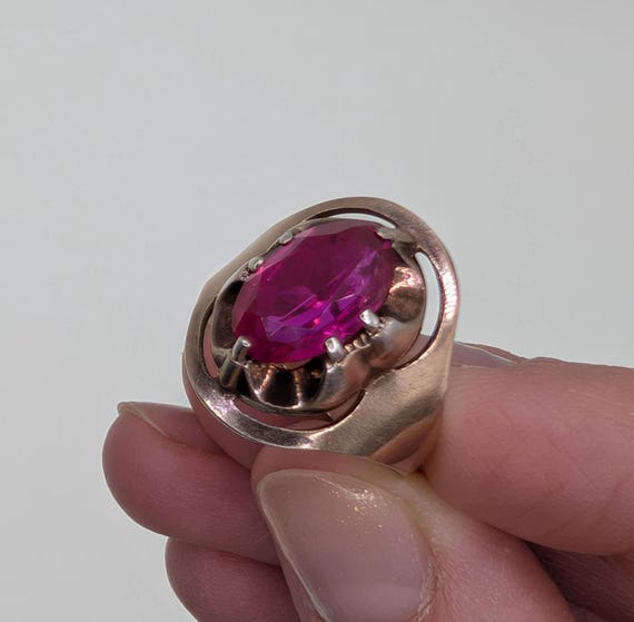 Ruby ring - Sterling silver ring with red ruby - … - image 1