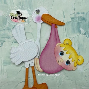 Personalized Baby with Stork Premade Scrapbooking Embellishment Paper Piecing Die CutClip Art.Stickers hand made