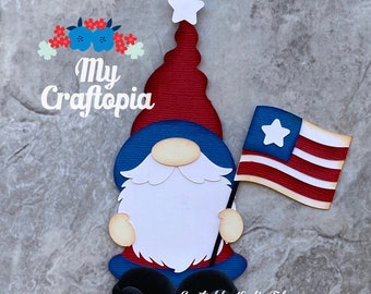 Gnome 4th of July Americana  Summer Premade Scrapbooking Embellishment Paper Piecing Die cut Card Clip Art.Stickers hand made