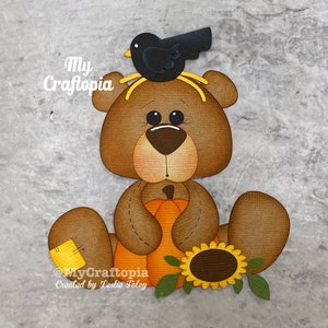 Fall Bear Premade Scrapbooking Embellishment Paper Piecing Die cut Card Clip Art.Stickers