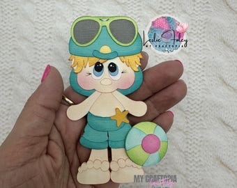 Personalized Boy Beach Sand Swimming Premade Scrapbook Layouting Embellishment Paper Piecing Die Cuts Card  hand made