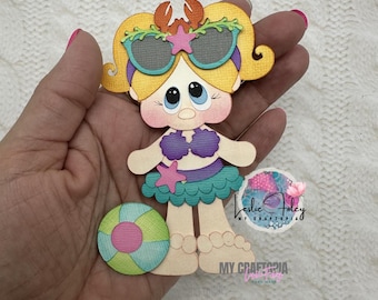 Personalized Girl Beach Sand Swimming Premade Scrapbook Layouting Embellishment Paper Piecing Die Cuts Card  hand made