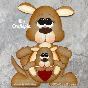 Valentines kangaroo Premade Scrapbooking Embellishment Paper Piecing Die Cut Clip Art.Stickers hand made