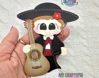 Mariachi Mexican Girl Paper Piecing Embellishment – Handmade Card Scrapbook Layout Die CutLayout