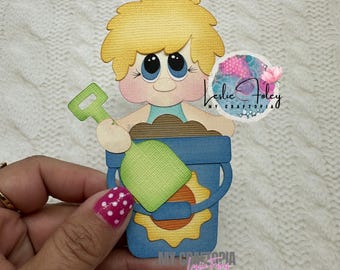 Handmade Boy Beach Scrapbook Layout Die Cut, Summer Theme