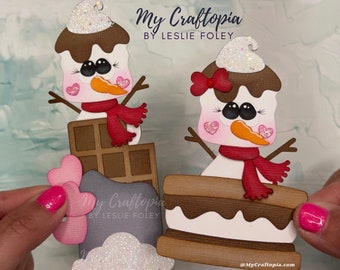 Valentines Smore Snowman Premade Embellishment Paper Piecing Love Die Cuts Card Scrapbook Clip Art.