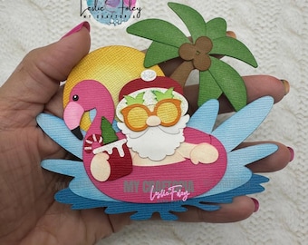 Santa Summer Christmas on the beach Premade Scrapbook Layouting Embellishment Paper Piecing 3D Die Cut