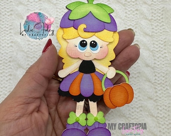 Personalized Halloween Pumpkin girl Premade Scrapbook Layouting Embellishment Paper Piecing set 3D  Card Clip Art handmade Layout