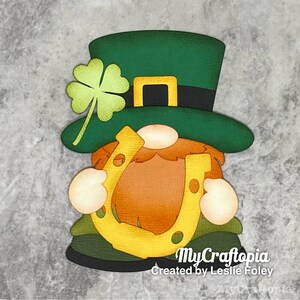 St. Patrick's Day Gnome, Premade Scrapbooking, Embellishment, Paper Piecing, Green ,Ireland, shamrock ,Die Cut Die Cuts Card