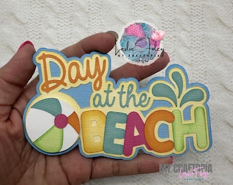 Handmade Title Day at the Beach Embellishment, Swim Summer Scrapbook Layout Die Cut