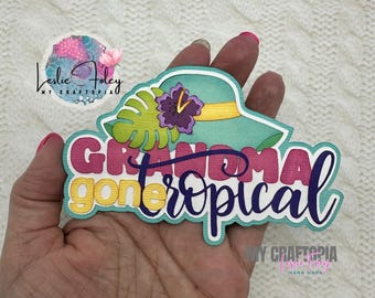Handmade Grandma Tropical Title Embellishment, Swim Summer Beach Scrapbook Layout Die CutLayout