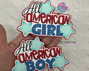 Title All american boy or Girl, Premade Scrapbook Layouting Embellishment, Paper Piecing 3D  Card handmade