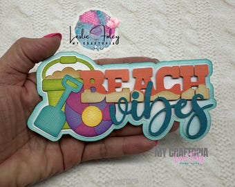 Handmade Title Beach Vibes Embellishment, Swim Summer Scrapbook Layout Die Cut