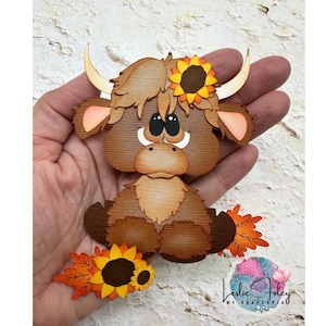 Fall Highland Cow Premade Scrapbooking Embellishment Paper Piecing Die cut Card Clip Art.