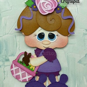 Personalized Easter Spring Girl Premade Scrapbooking Embellishment Paper Piecing Die Cuts Card Scrapbook