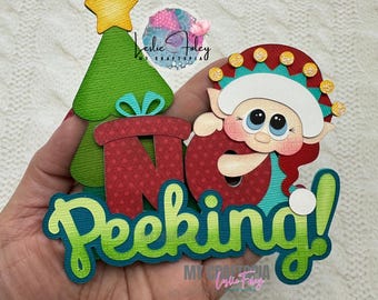 Christmas Elf No Peeking Premade Scrapbook Layout Embellishment Paper Piecing Die-cut 3D  Card Clip Art. Layout