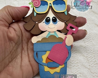 Personalized Girl Beach Sand Swimming Premade Scrapbooking Embellishment Paper Piecing Die Cuts Card ScrapbookStickers hand made