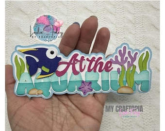 Title: At the Aquarium , Premade Scrapbook Layouting Summer Ocean Embellishment Paper Piecing Die Cut. hand madeLayout
