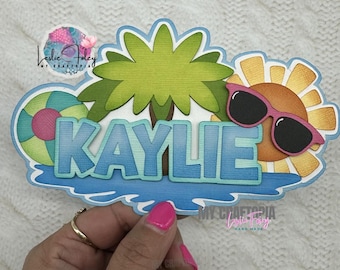 Personalized Custom Summer Name Title, Beach Sign, Premade Scrapbook Layouting Embellishment Die Cut Paper Piecing, Clip Art.