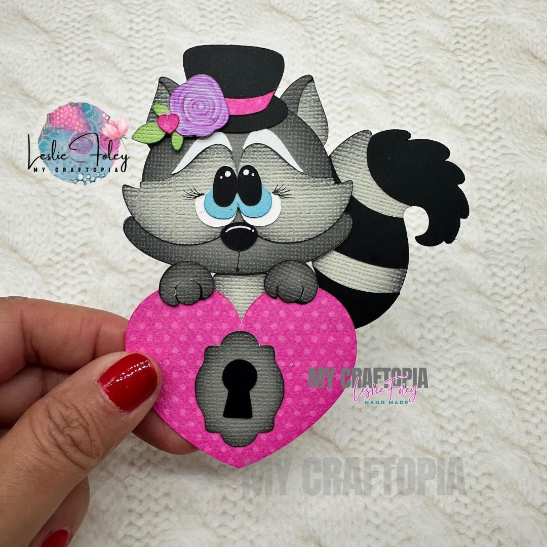 Raccoon Valentine Love Heart Premade Scrapbooking Embellishment Paper ...