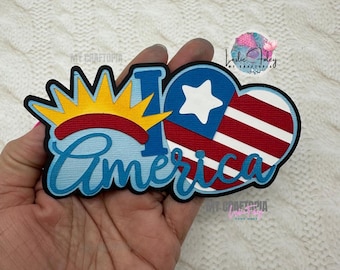Title I love America, Premade Scrapbook Layouting Embellishment, Paper Piecing 3D  Card handmade