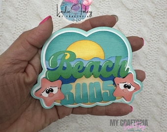 Handmade Title Beach Buds Embellishment, Swim Summer Beach Scrapbook Layout Die CutLayout