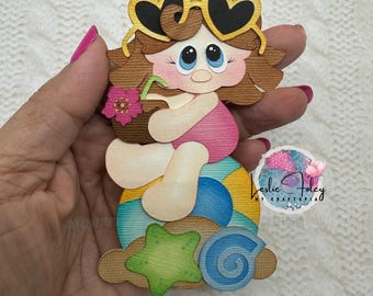Personalized Girl Swimming Premade Embellishment Paper Piecing Die Cuts Card Scrapbook Layout  hand madeLayout