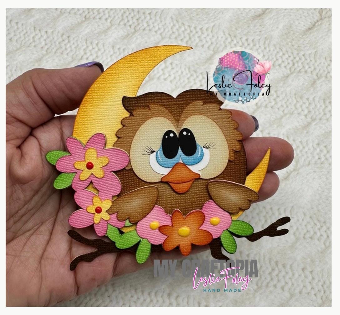 Spring Summer Owl Premade Scrapbooking Embellishment Die Cut 3D  Card Clip Art. hand made