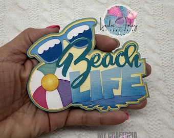 Handmade Title Beach Life Embellishment, Swim Summer Beach Scrapbook Layout Die CutLayout