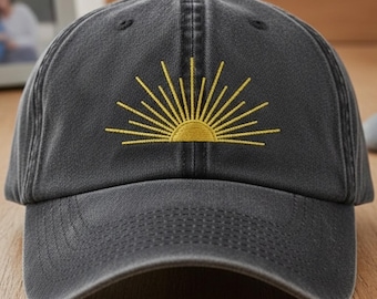 Sunrise Sunset Embroidered Hat Low Profile Pigment Dyed, bachelorette party favors, orange unstructured baseball cap