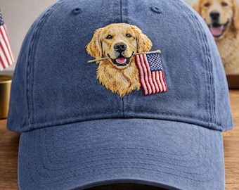 Golden Retriever Hat, Dog Dad Cap, Embroidered Dog Lover Baseball Cap, Vintage Washed Hat, Pet Owner Gift