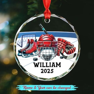 Personalized Ice Hockey Lover Ornament, Custom Name Year Ornament, Xmas Gift for Hockey Player Coach Team, Sports Fan Keepsake Holiday Decor