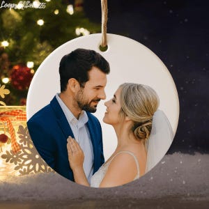 Personalized Photo Christmas Ornament,Couple First Christmas Married Keepsake,Custom Wedding Photo Ornament,Newlywed Holiday Gift for Couple