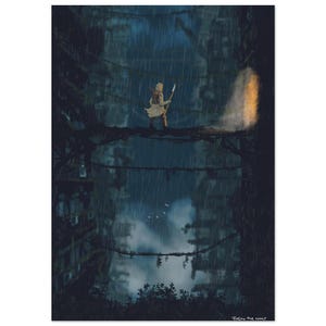 The Path- Postapocalyptic Art Print - Strong Redhaired Woman in Night Rain - Creepy Horror Decor - Unique Fine Art Gift