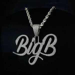 3.00 Ct Round Cut Real Moissanite Custom Name Men&#39;s Pendant 14k White Gold Plated Initial