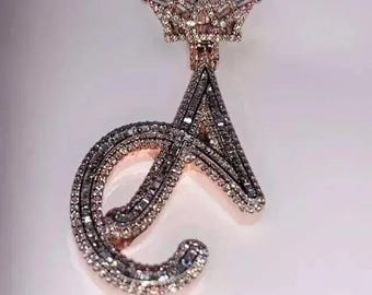 2.50 Ct Round Cut Real Moissanite Customize Letter Pendant 14K Rose Gold Plated Birthday gifts No Chain