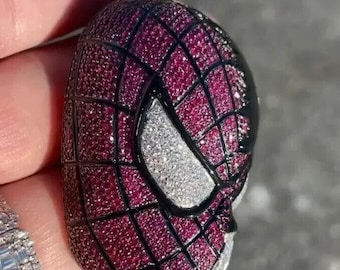 Men&#39;s 5.00 Ct Real Moissanite Spiderman Mask Enamel Pendant 14k Yellow Gold Plated