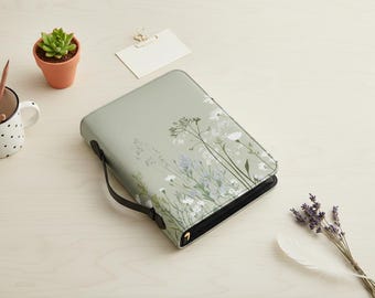 Floral Bible Cover with Adjustable Strap Leather Book Protector, Sleeve for Books and Small Essentials