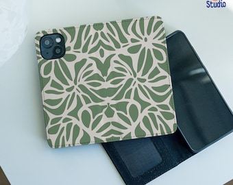 Sage Floral wallet case for Samsung A15 S21 S24 S22 Ultra S23 fe iPhone 16 14 Pro Max iPhone 12 13 11 Pro Google Pixel 7 9 8 6 Pro 6a hm12