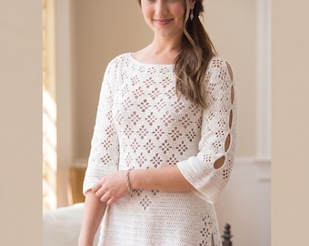 Crochet Lace Tunic Pattern, Diamond Lace Pullover Women, Elegant Summer Top Digital Crochet Pattern