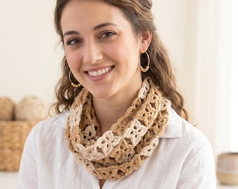 Floral Crochet Cowl Pattern Women, Lace Motif Infinity Scarf & Headband, Digital Crochet Pattern