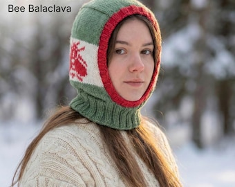 Bee Balaclava Knitting Pattern PDF (English) – Merino 120, 3 Sizes S/M/L (52–63 cm), Embroidered Bee Design