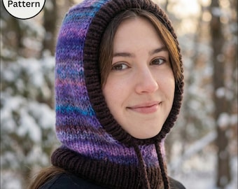 Patrón de tejido para pasamontañas extragrande | Cuello holgado con capucha Loopiva | Accesorio de invierno de talla única | Descarga PDF | Capucha de punto grueso DIY