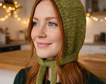 Patrón de tejido de gorro pasamontañas | Capucha de punto con lazos | Gorro híbrido de invierno estilo vintage | Tutorial digital en PDF