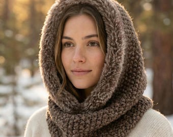 Patrón de tejido para la capucha de oso | Capucha gruesa de invierno con ribete de piel | Descarga digital en PDF | Cuello de oso de hilo grueso