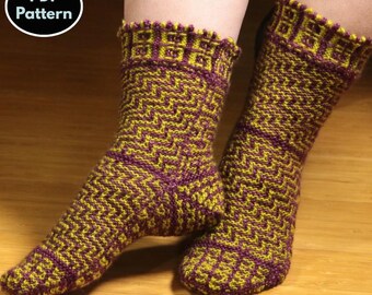 Patrón de calcetines de punto en PDF, patrón de calcetines fáciles de tejer, calcetines de lana DIY, tejido de punta a punta y puño a puño, descarga digital para principiantes